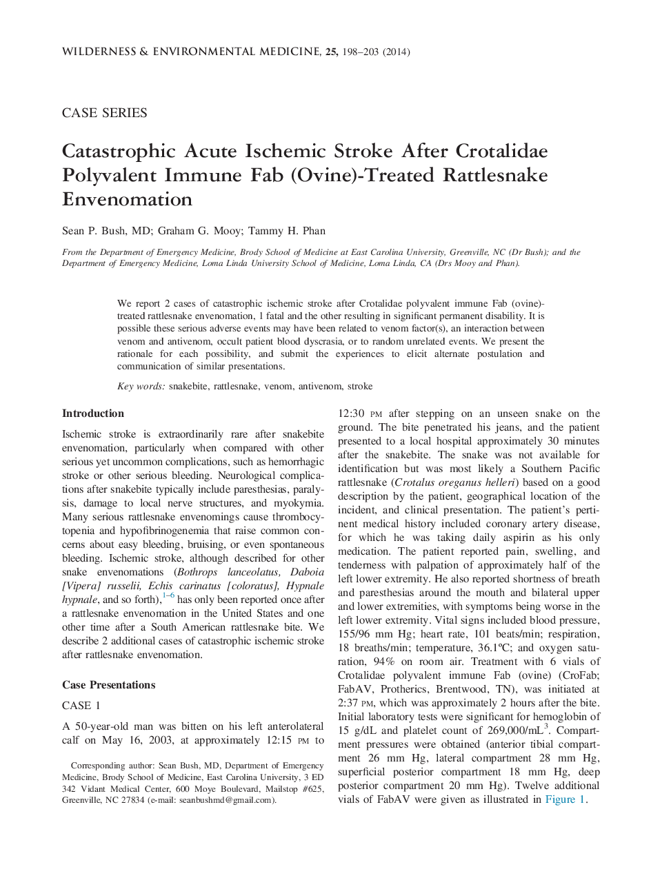 Catastrophic Acute Ischemic Stroke After Crotalidae Polyvalent Immune Fab (Ovine)-Treated Rattlesnake Envenomation