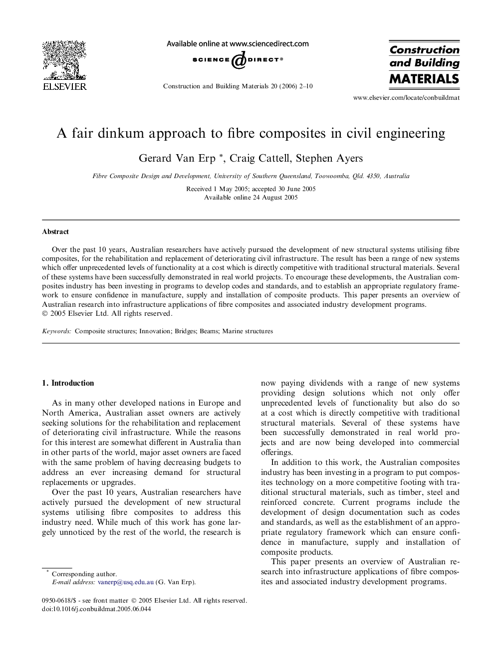 A fair dinkum approach to fibre composites in civil engineering