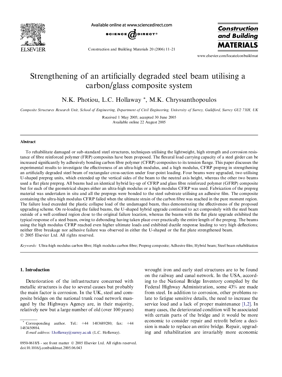 Strengthening of an artificially degraded steel beam utilising a carbon/glass composite system