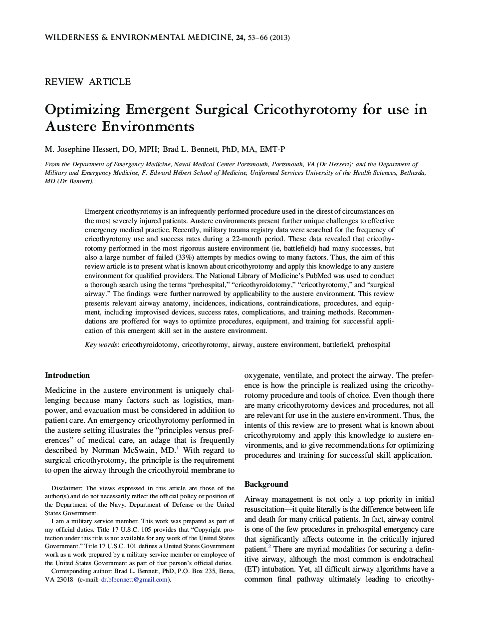 Optimizing Emergent Surgical Cricothyrotomy for use in Austere Environments 