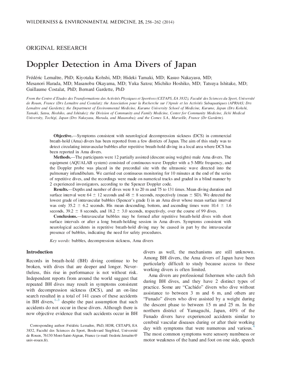 Doppler Detection in Ama Divers of Japan