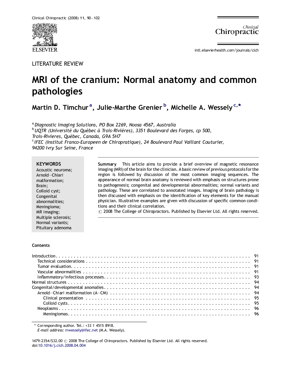 MRI of the cranium: Normal anatomy and common pathologies