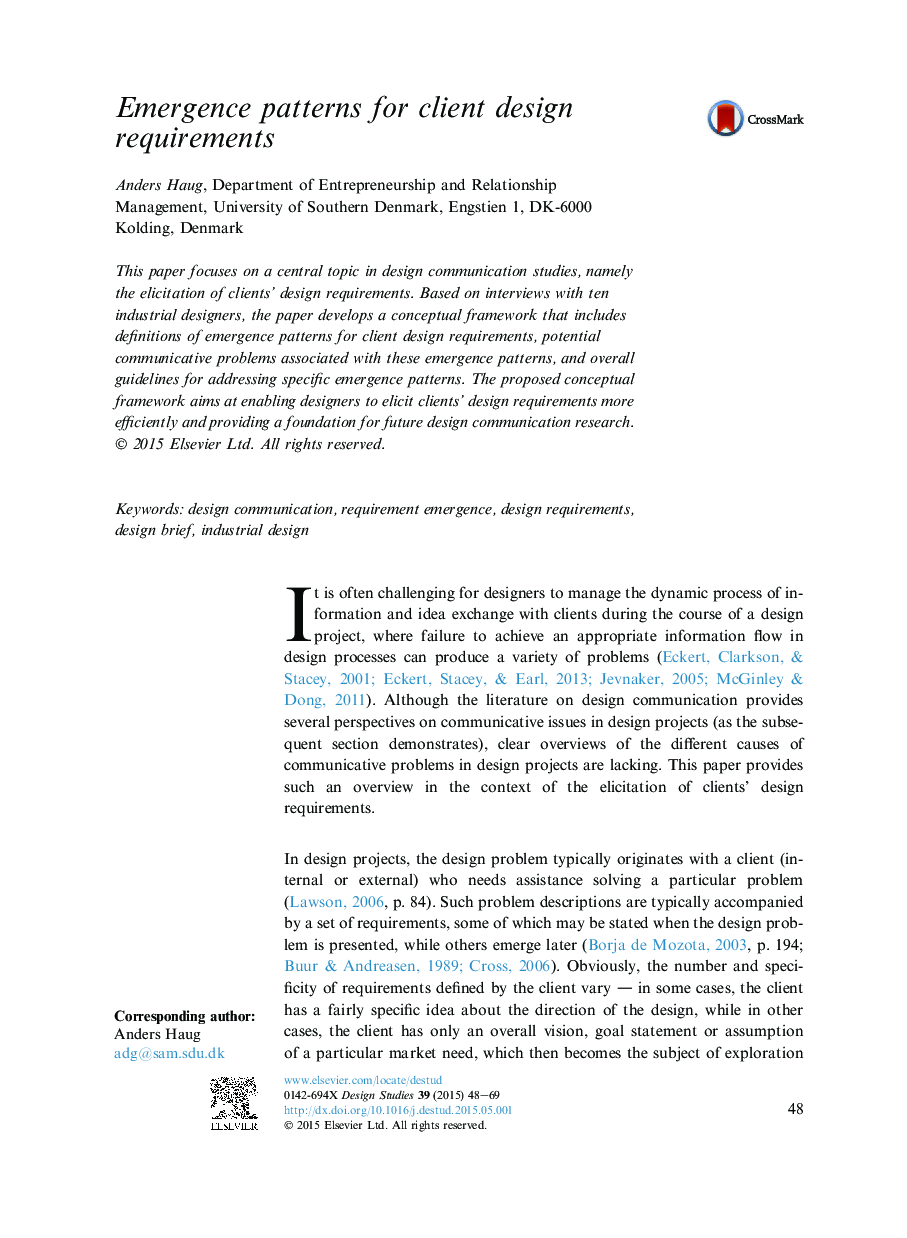 Emergence patterns for client design requirements