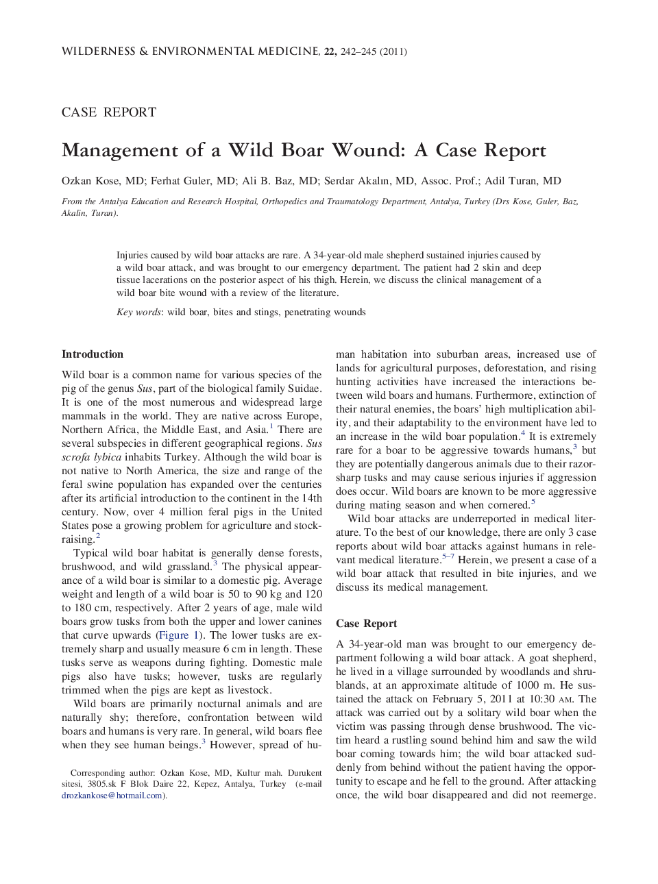 Management of a Wild Boar Wound: A Case Report