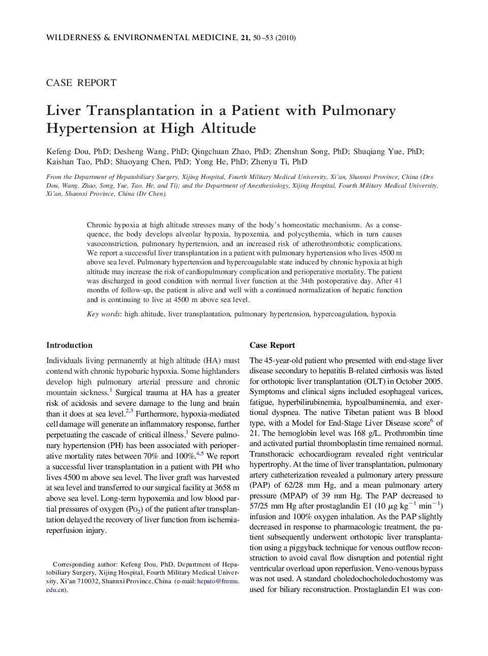 Liver Transplantation in a Patient with Pulmonary Hypertension at High Altitude