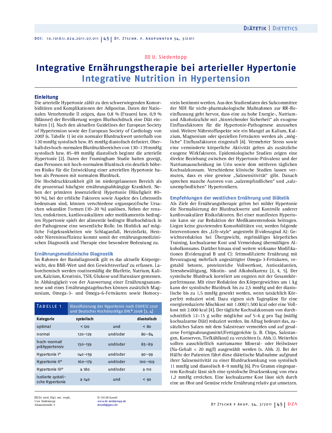 Integrative Ernährungstherapie bei arterieller Hypertonie