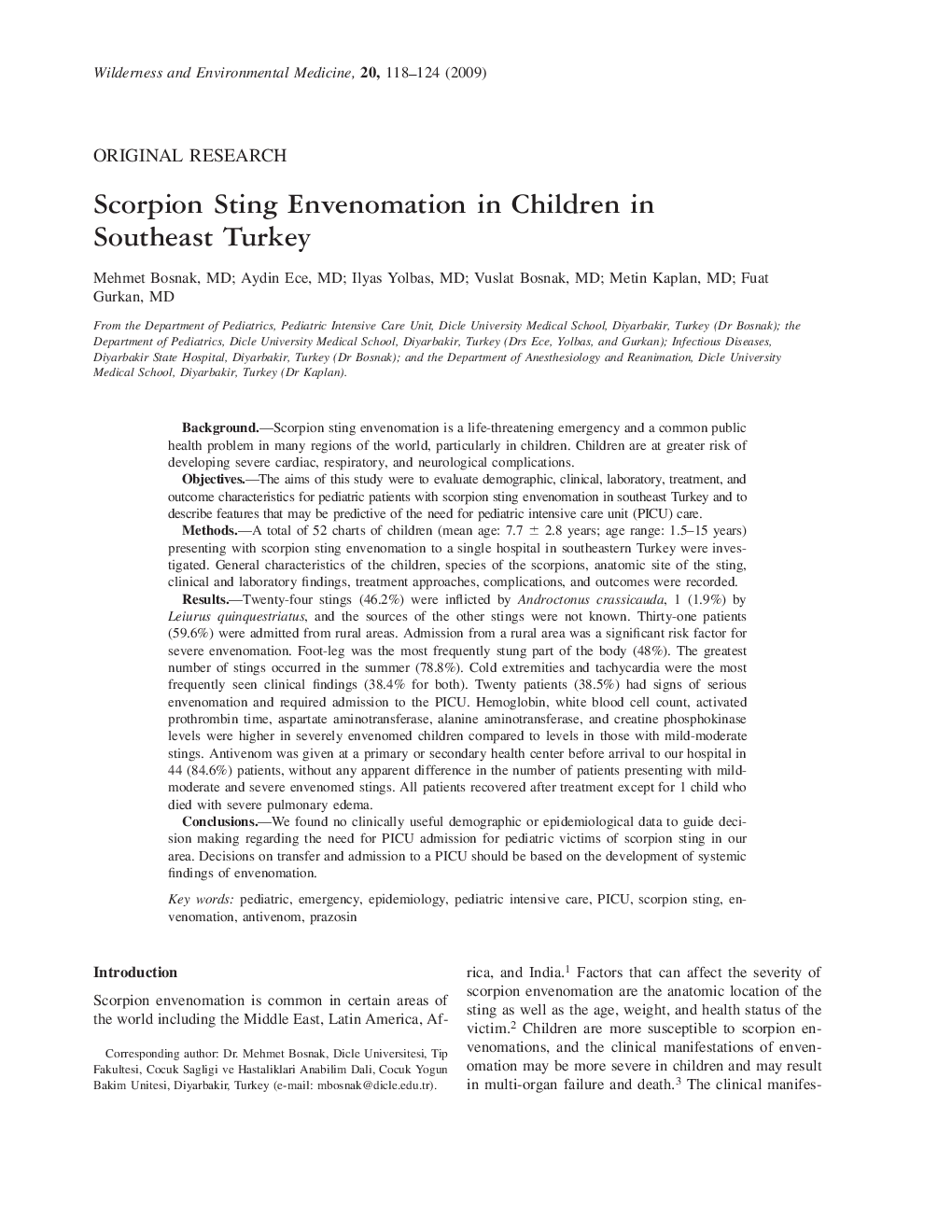 عکس صفحه اول مقاله: Scorpion Sting Envenomation in Children in Southeast Turkey Scorpion Sting Envenomation in Children in Southeast Turkey