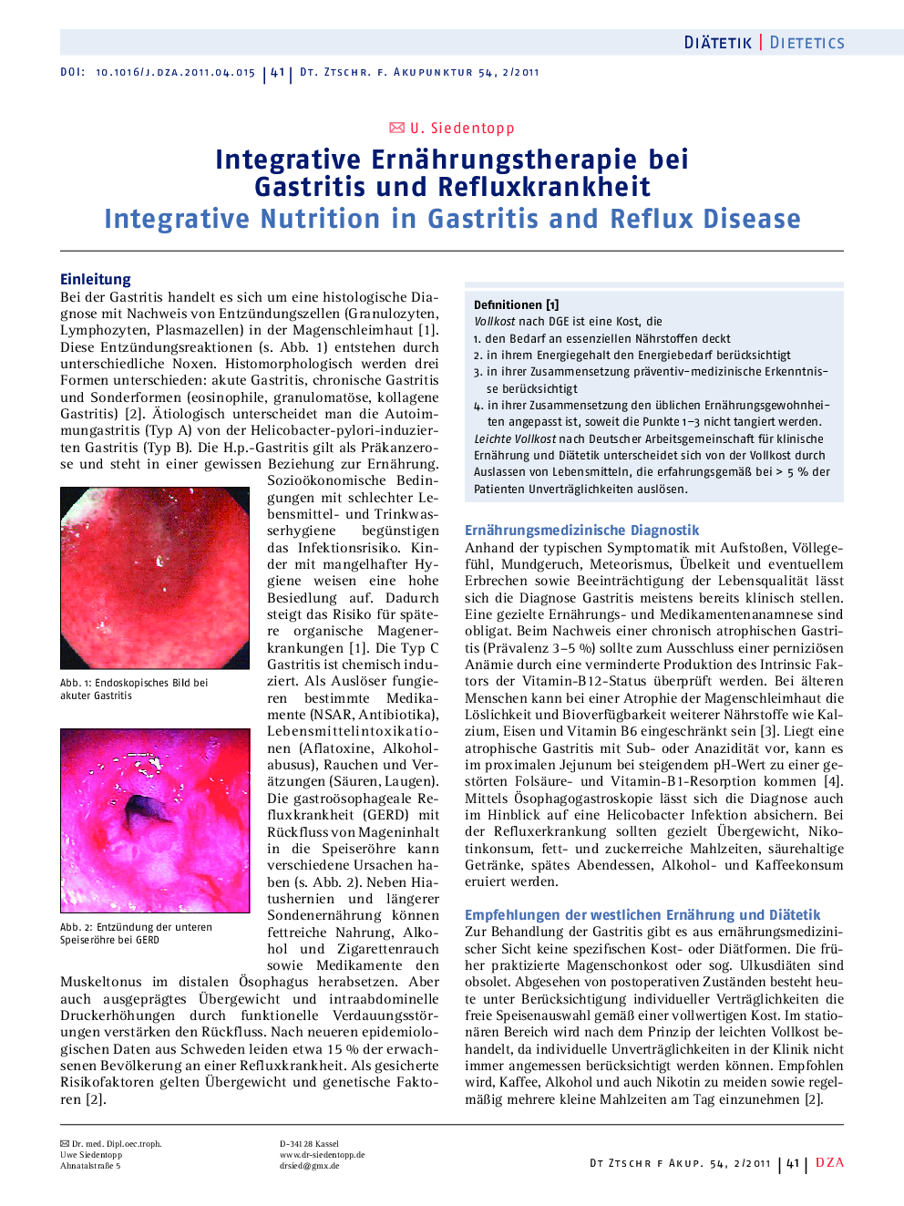 Integrative Ernährungstherapie bei Gastritis und Refluxkrankheit