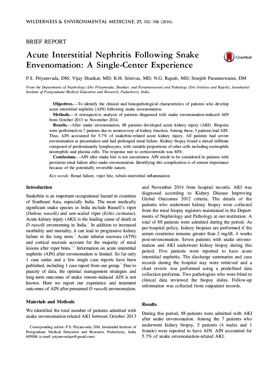 Acute Interstitial Nephritis Following Snake Envenomation: A Single-Center Experience