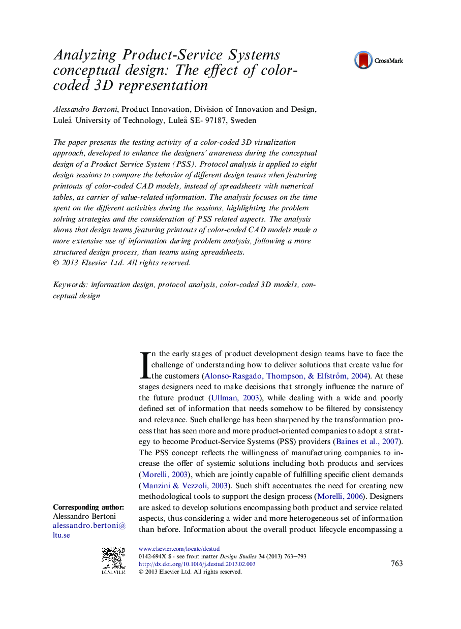 Analyzing Product-Service Systems conceptual design: The effect of color-coded 3D representation