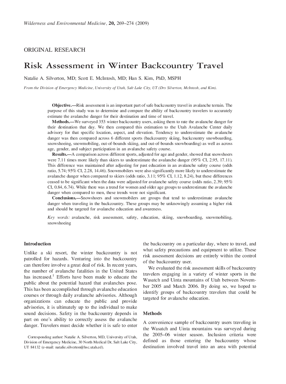 عکس صفحه اول مقاله: Risk Assessment in Winter Backcountry Travel Risk Assessment in Winter Backcountry Travel