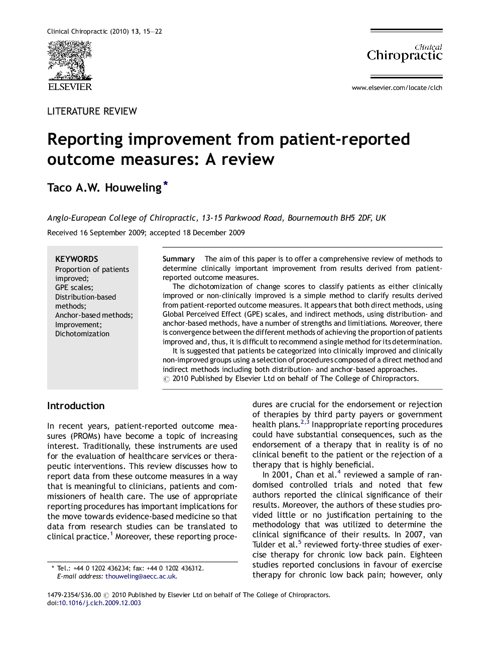 Reporting improvement from patient-reported outcome measures: A review