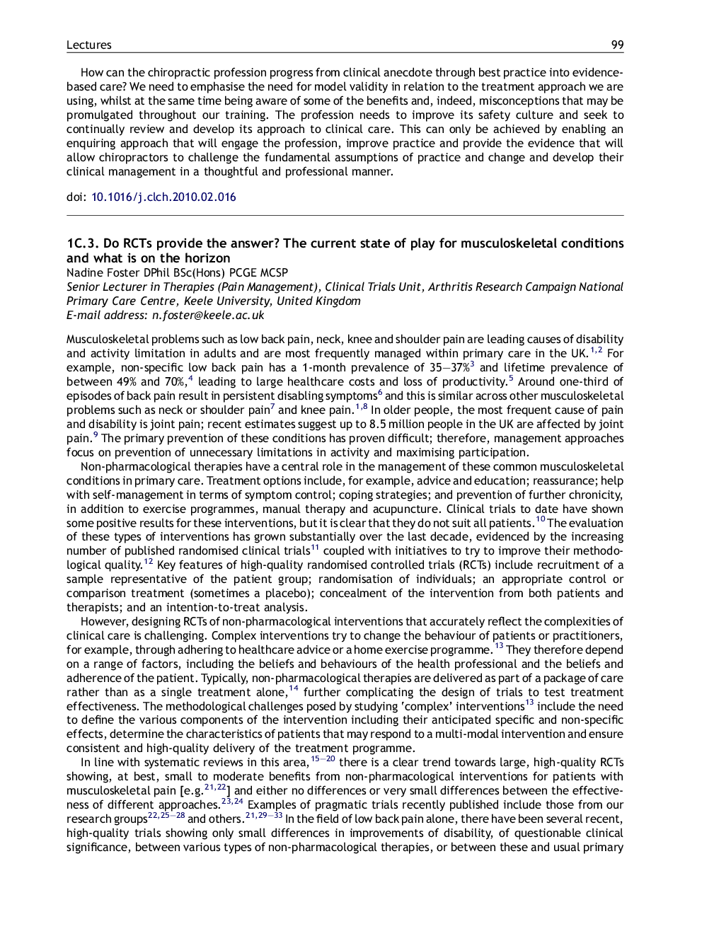 1C.3. Do RCTs provide the answer? The current state of play for musculoskeletal conditions and what is on the horizon