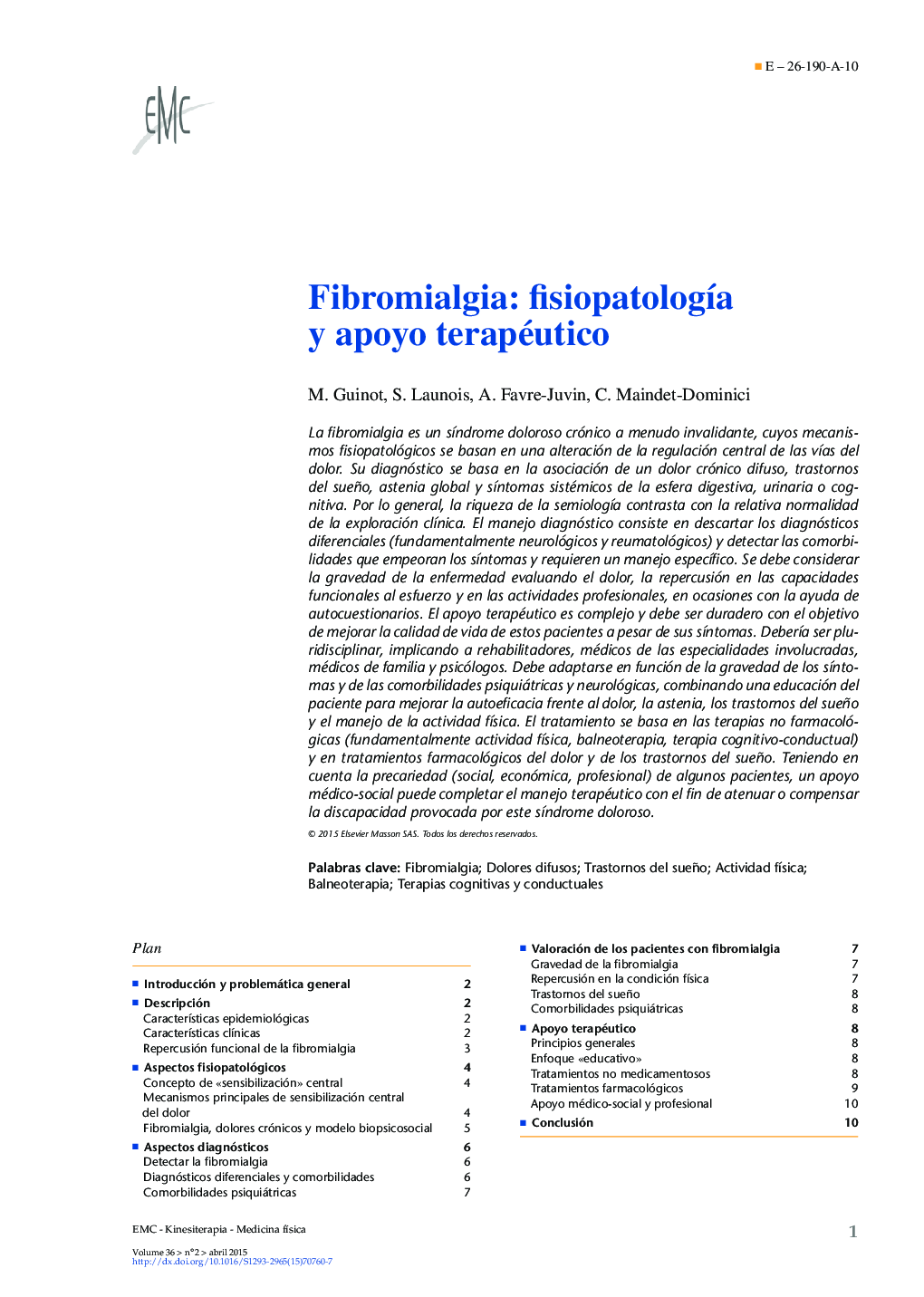 Fibromialgia: fisiopatologÃ­a y apoyo terapéutico