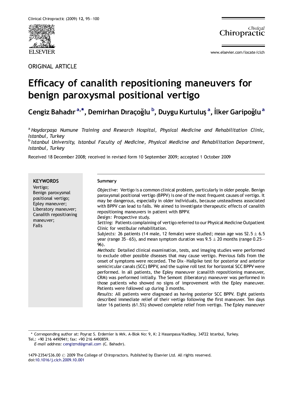 Efficacy of canalith repositioning maneuvers for benign paroxysmal positional vertigo