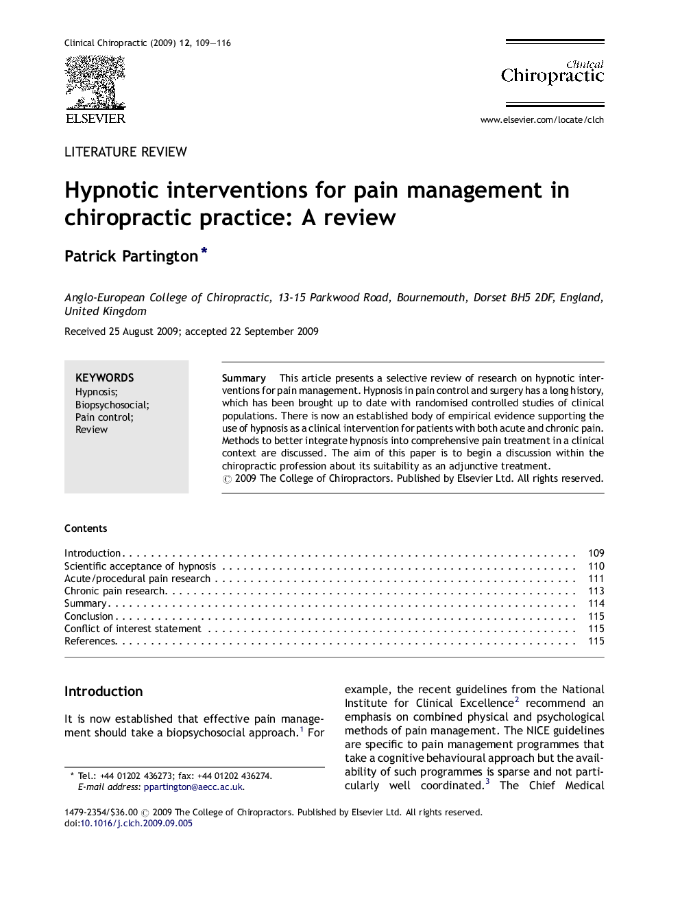 Hypnotic interventions for pain management in chiropractic practice: A review