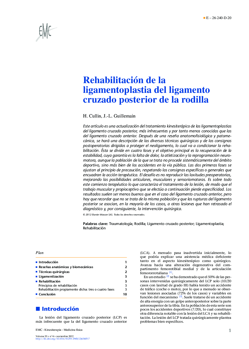 Rehabilitación de la ligamentoplastia del ligamento cruzado posterior de la rodilla