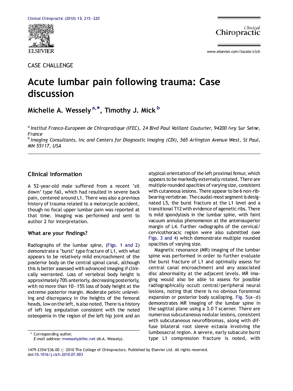 Acute lumbar pain following trauma: Case discussion