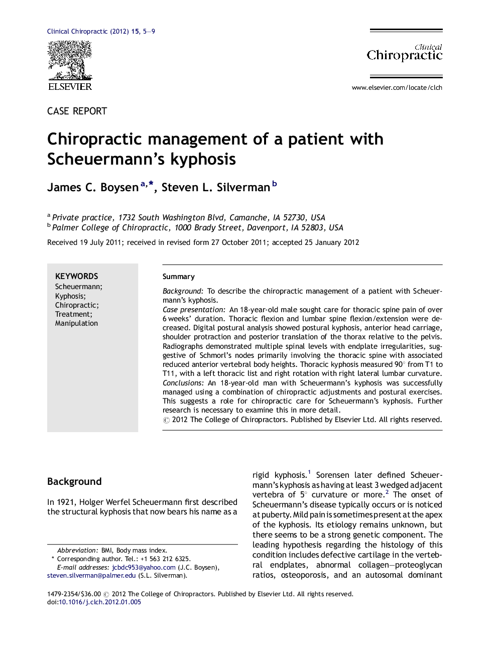 Chiropractic management of a patient with Scheuermann's kyphosis