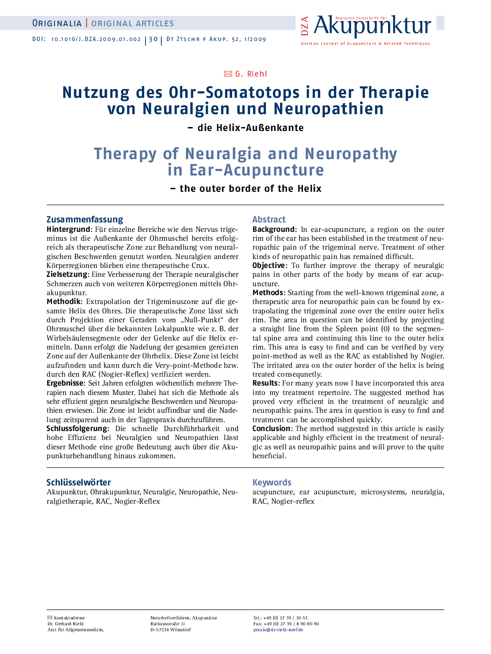 Nutzung des Ohr-Somatotops in der Therapie von Neuralgien und Neuropathien: die Helix-Außenkante