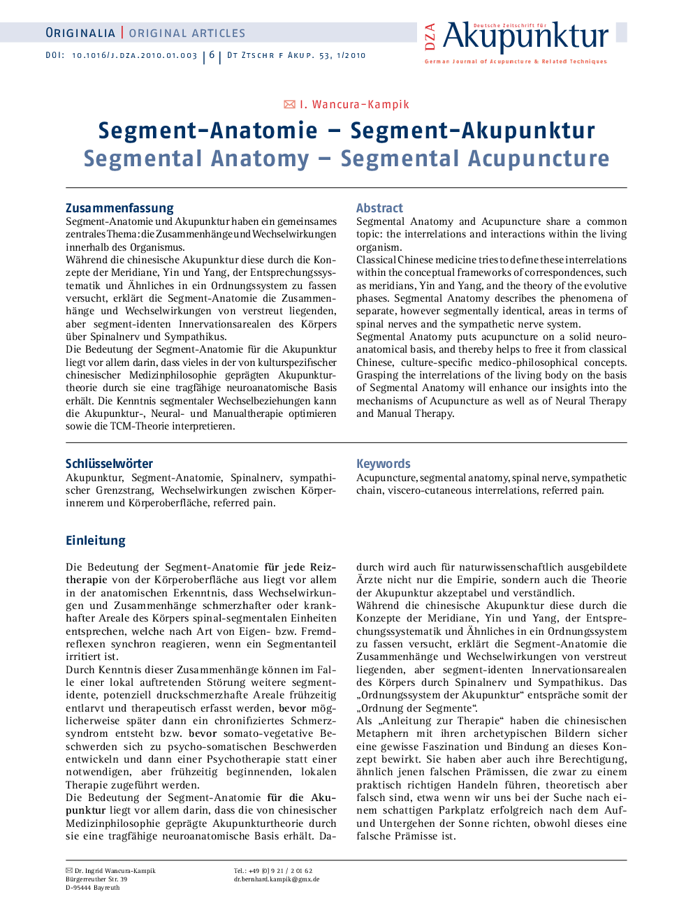 Segment-Anatomie – Segment-Akupunktur