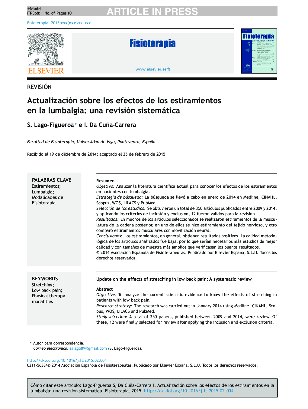 Actualización sobre los efectos de los estiramientos en la lumbalgia: una revisión sistemática