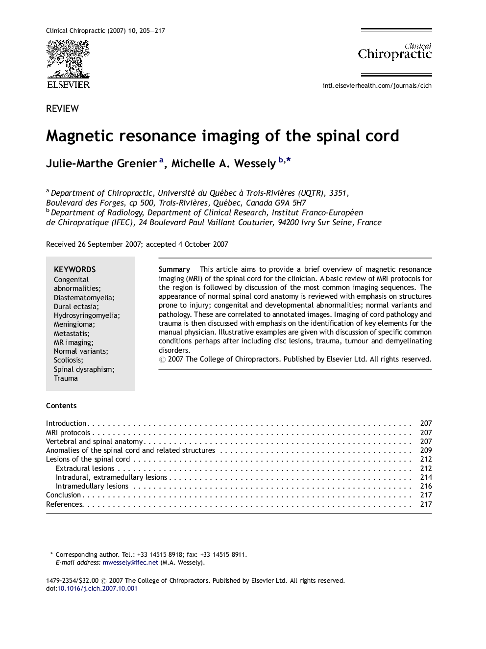 Magnetic resonance imaging of the spinal cord