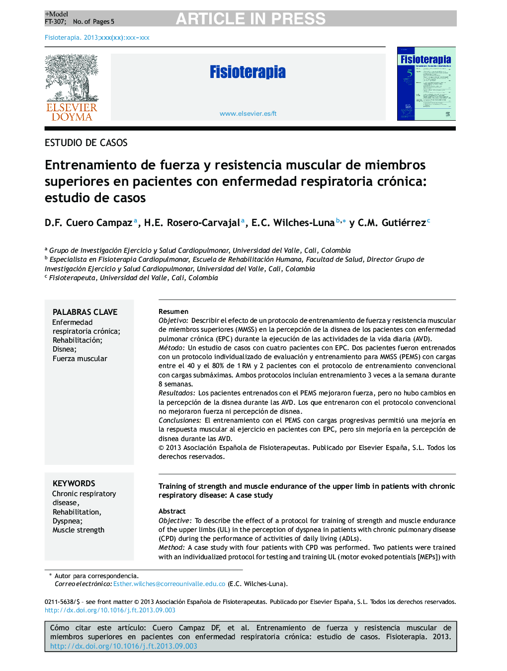 Entrenamiento de fuerza y resistencia muscular de miembros superiores en pacientes con enfermedad respiratoria crónica: estudio de casos