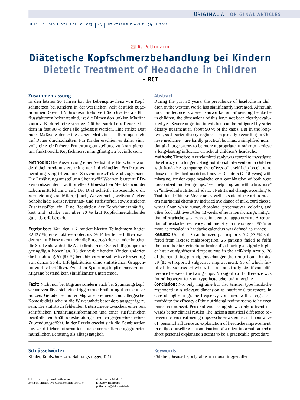 Diätetische Kopfschmerzbehandlung bei Kindern