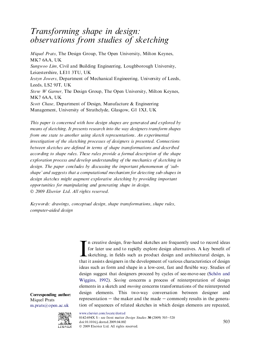 Transforming shape in design: observations from studies of sketching