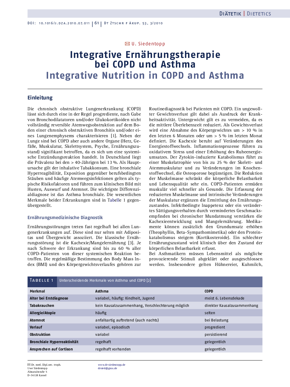 Integrative Ernährungstherapie bei COPD und Asthma