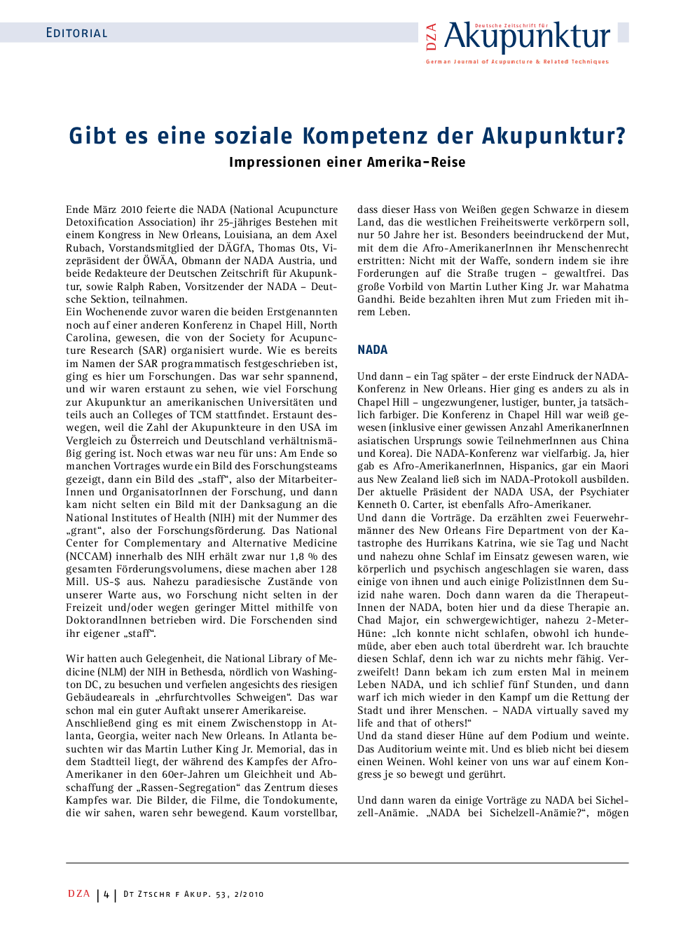 Gibt es eine soziale Kompetenz der Akupunktur?