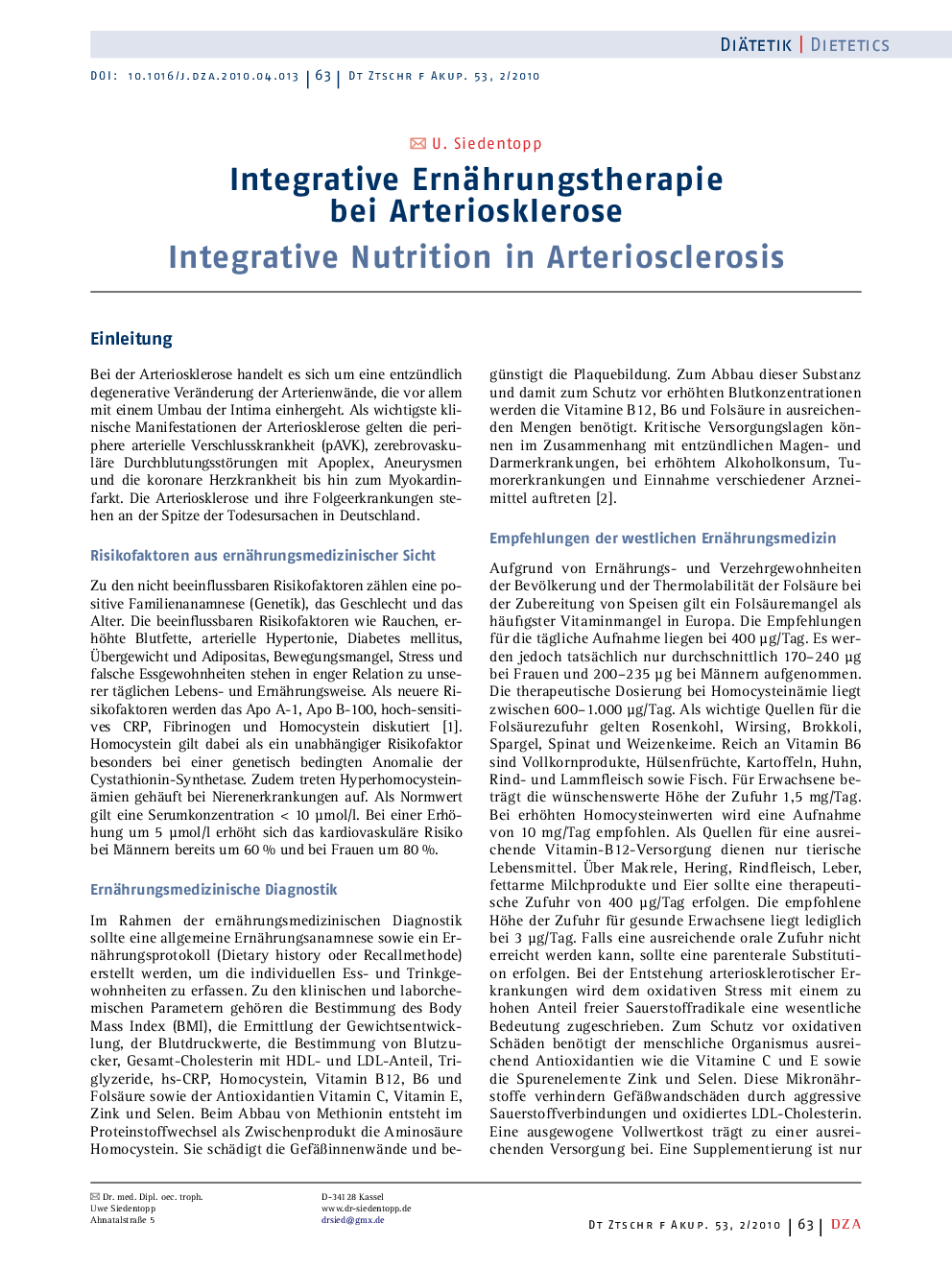 Integrative Ernährungstherapie bei Arteriosklerose