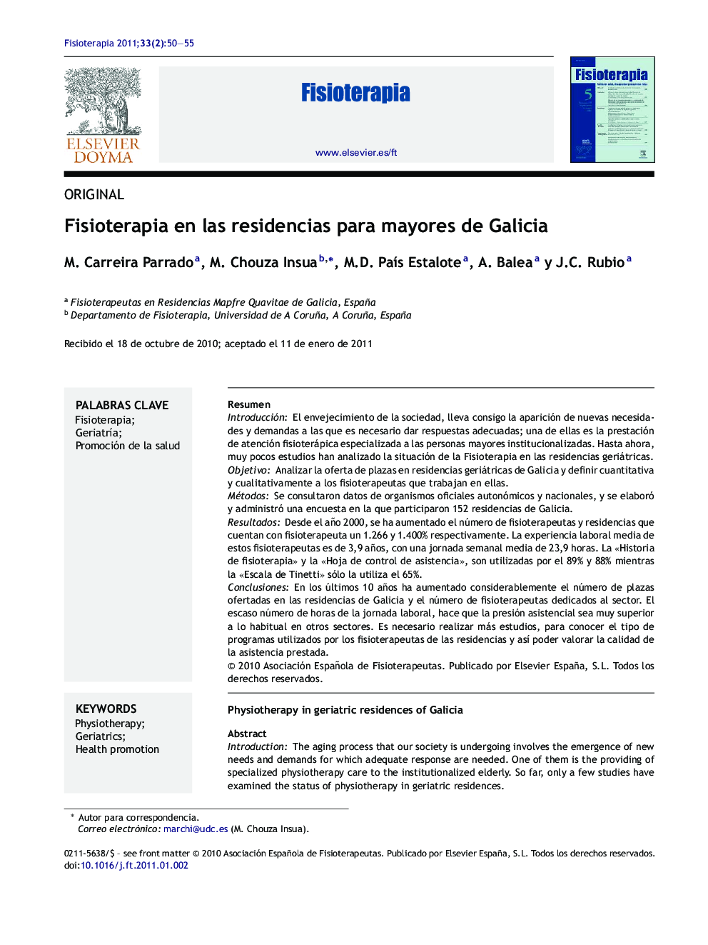 Fisioterapia en las residencias para mayores de Galicia