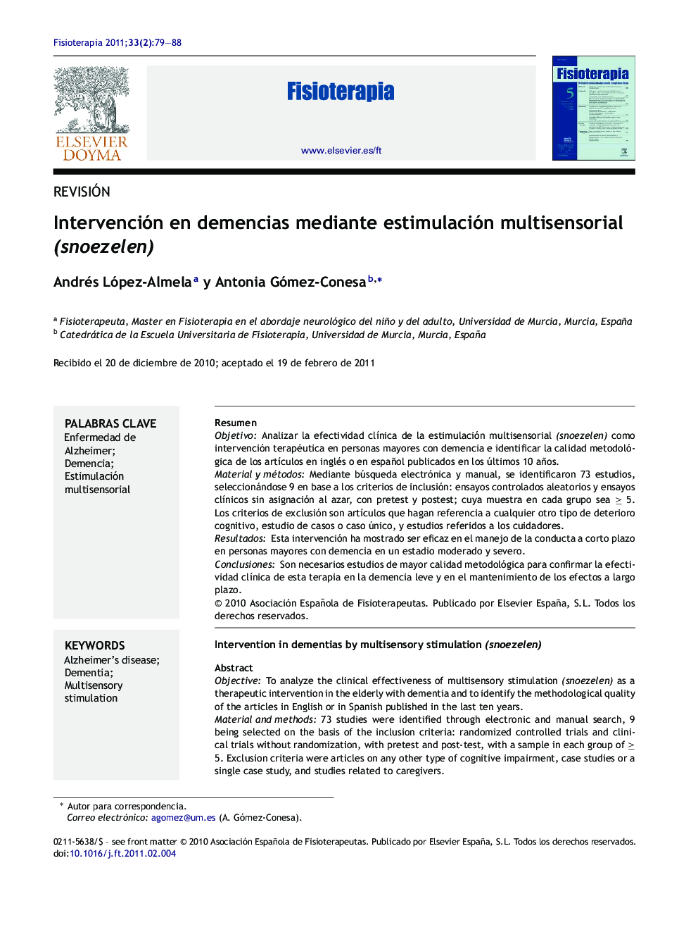 Intervención en demencias mediante estimulación multisensorial (snoezelen)