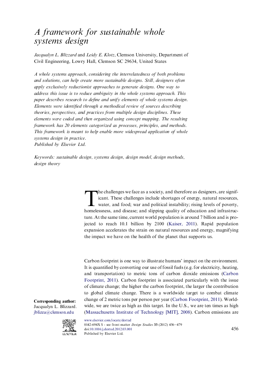 A framework for sustainable whole systems design