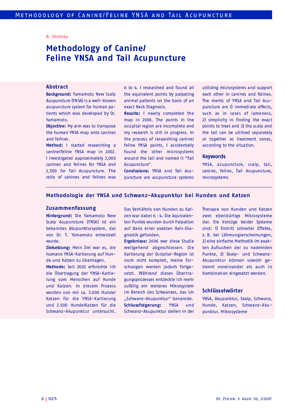 Methodology of Canine/Feline YNSA and Tail Acupuncture