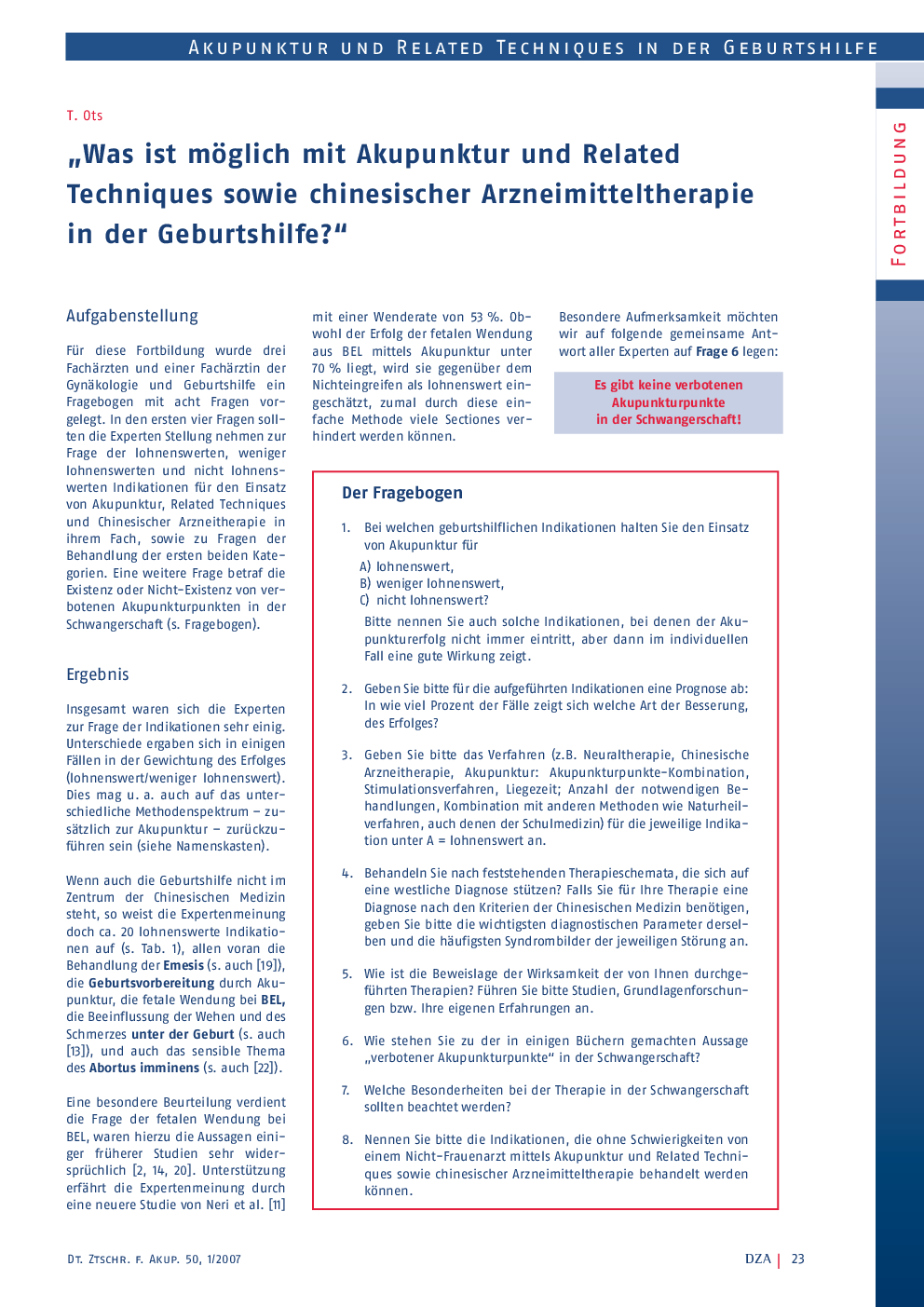 âWas ist möglich mit Akupunktur und Related Techniques sowie chinesischer Arzneimitteltherapie in der Geburtshilfe?”