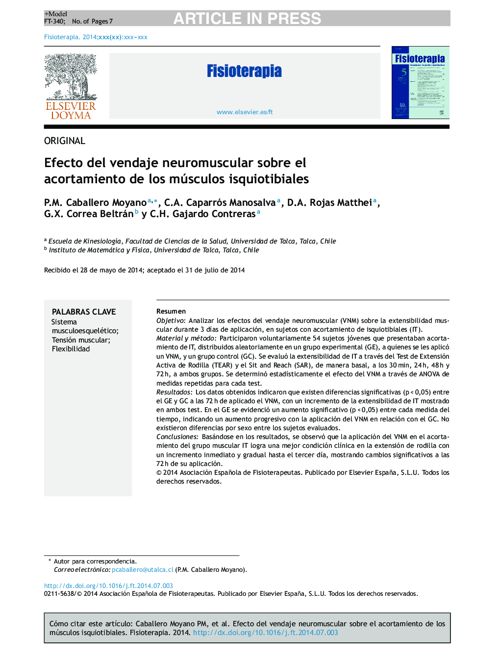 Efecto del vendaje neuromuscular sobre el acortamiento de los músculos isquiotibiales