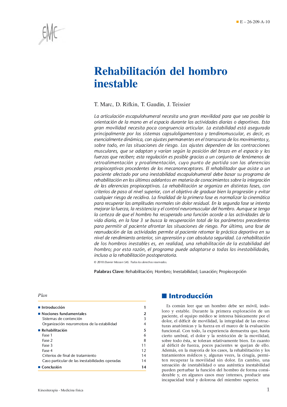 Rehabilitación del hombro inestable