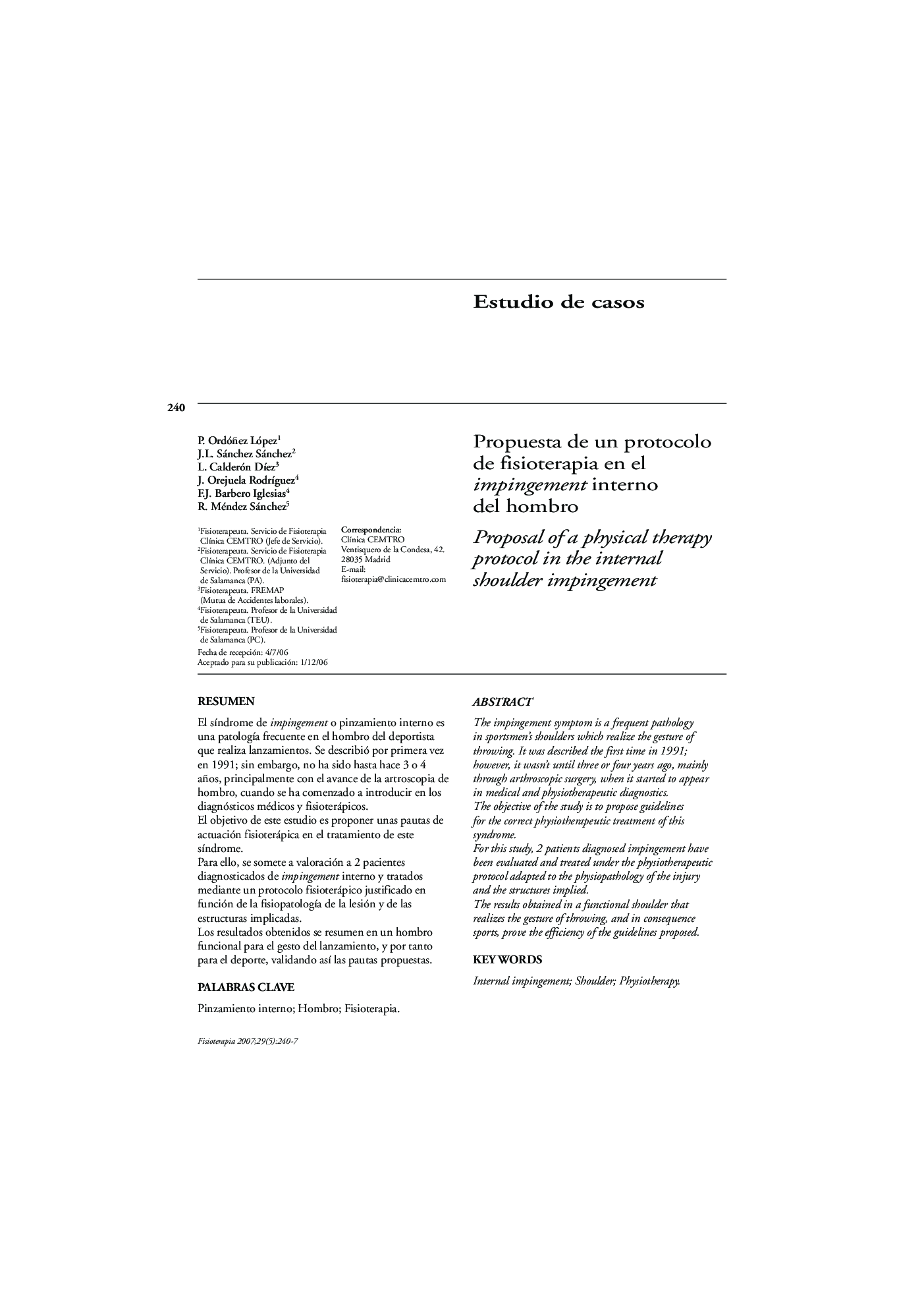 Propuesta de un protocolo de fisioterapia en el impingement interno del hombro