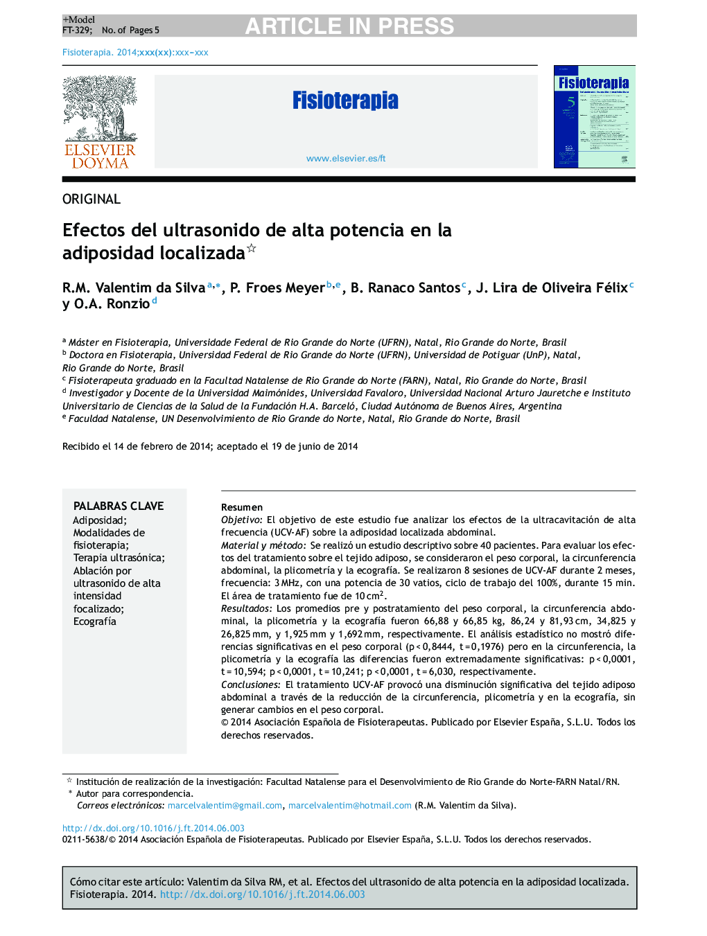 Efectos del ultrasonido de alta potencia en la adiposidad localizada