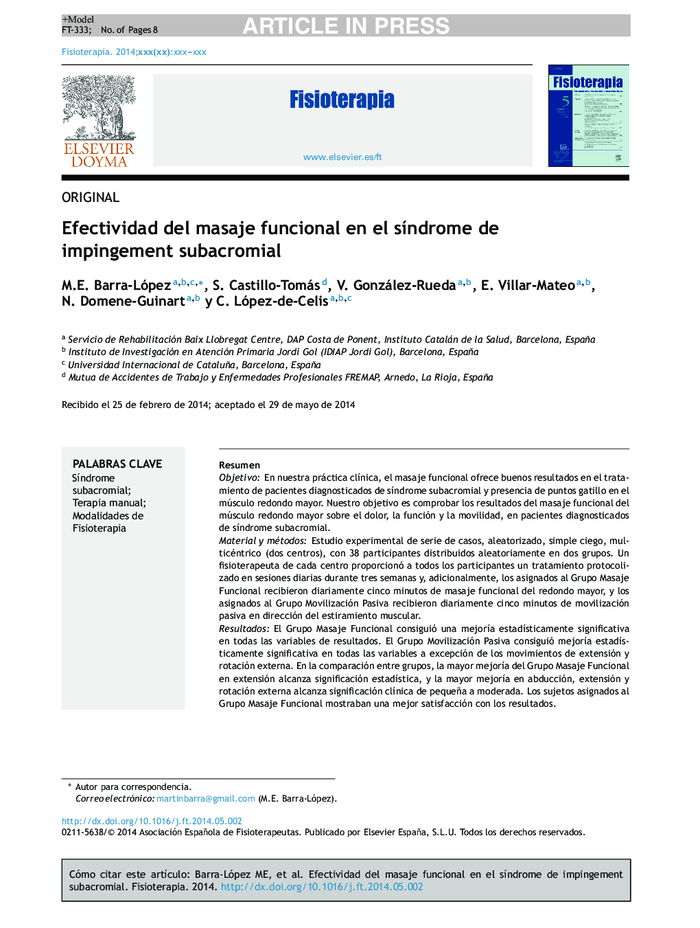 Efectividad del masaje funcional en el sÃ­ndrome de impingement subacromial