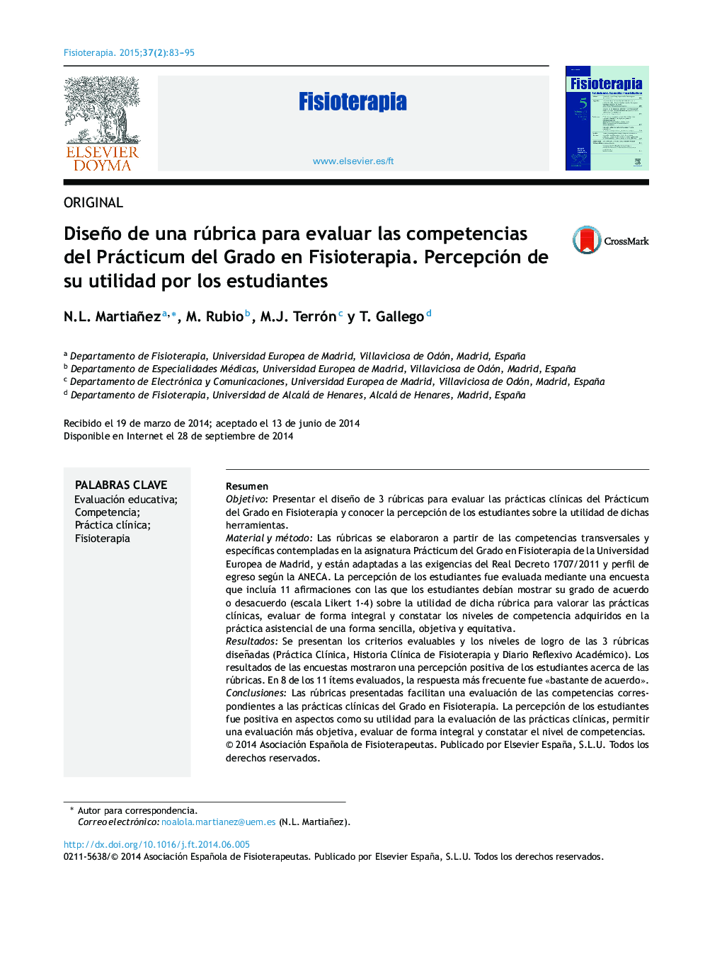 Diseño de una rúbrica para evaluar las competencias del Prácticum del Grado en Fisioterapia. Percepción de su utilidad por los estudiantes