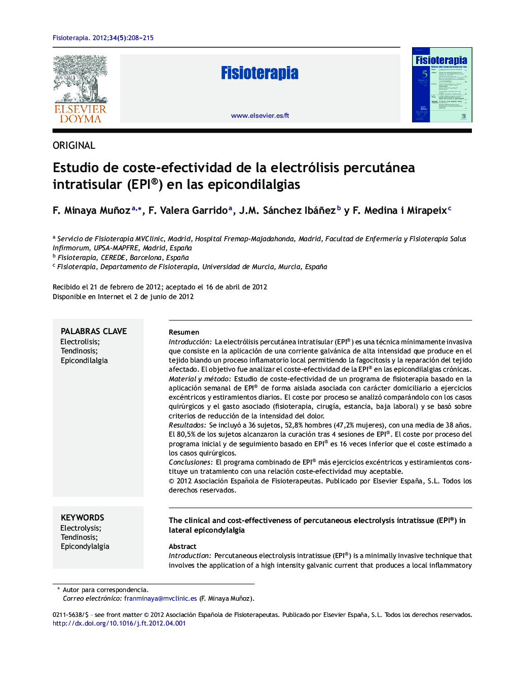 Estudio de coste-efectividad de la electrólisis percutánea intratisular (EPI®) en las epicondilalgias