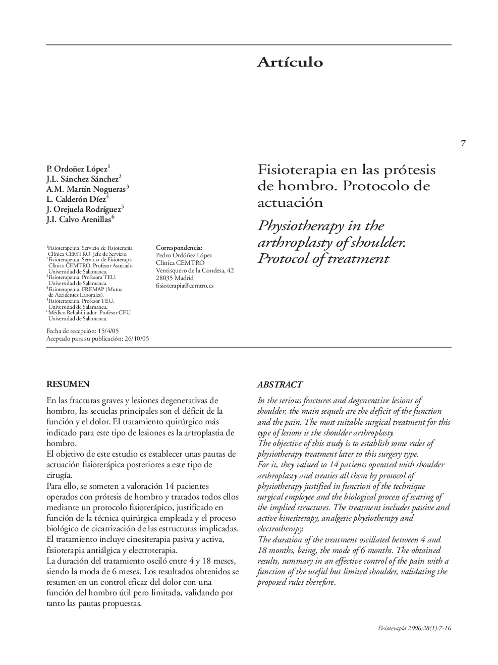 Fisioterapia en las prótesis de hombro. Protocolo de actuación