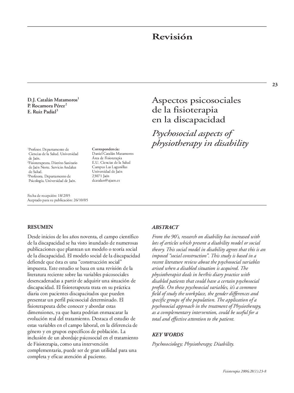 Aspectos psicosociales de la fisioterapia en la discapacidad