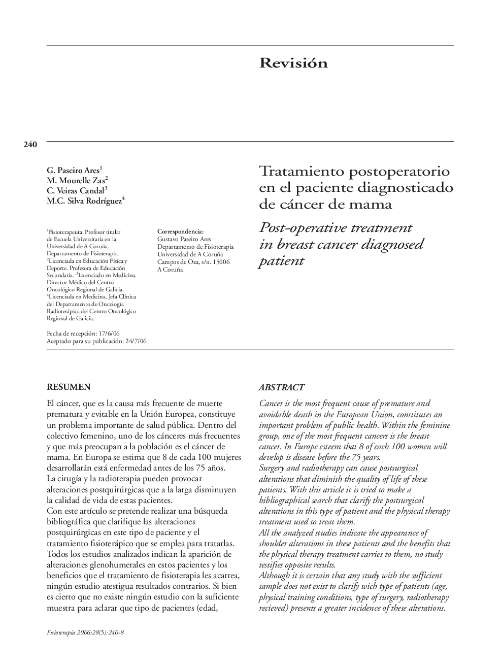 Tratamiento postoperatorio en el paciente diagnosticado de cáncer de mama