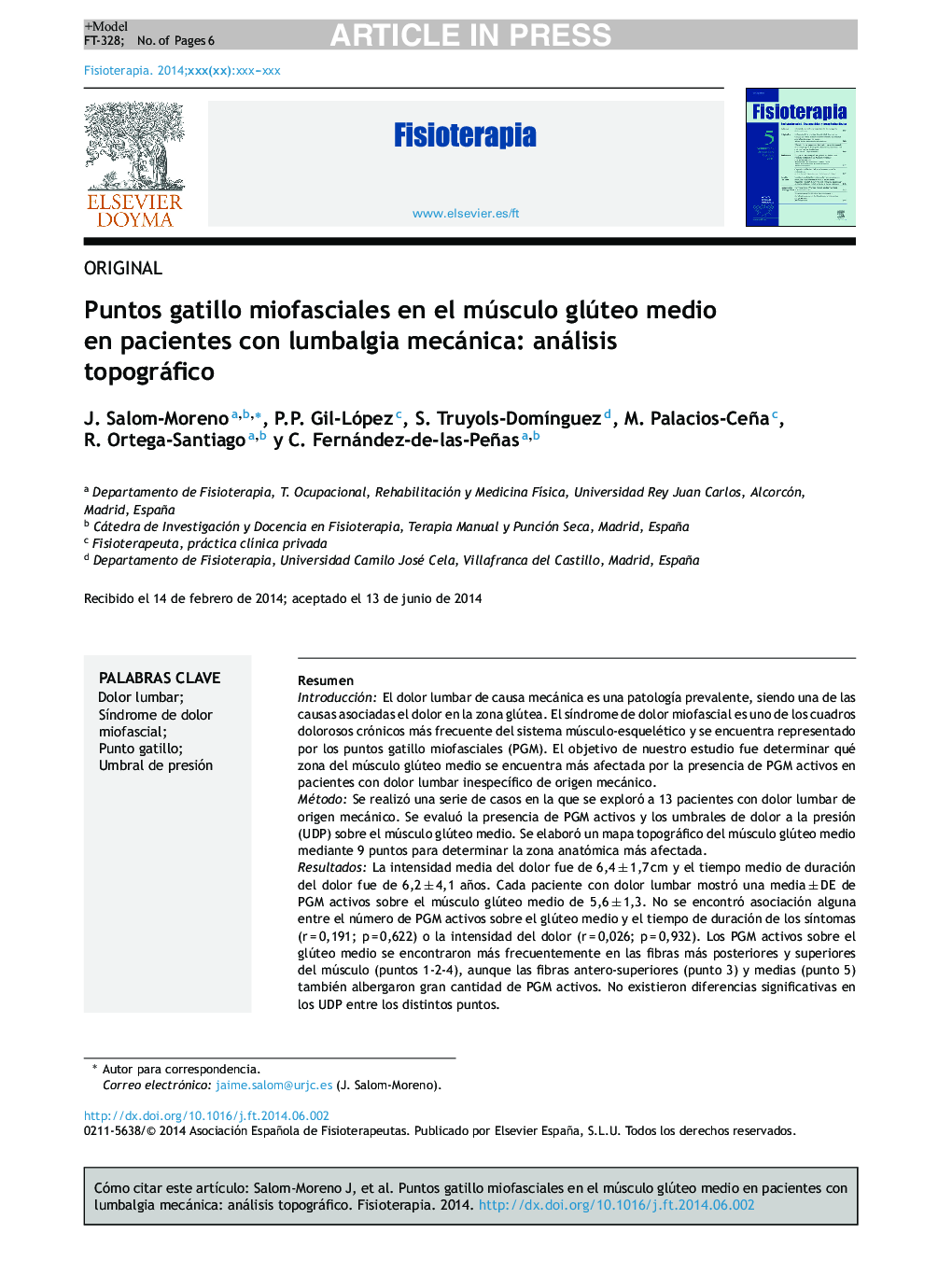 Puntos gatillo miofasciales en el músculo glúteo medio en pacientes con lumbalgia mecánica: análisis topográfico