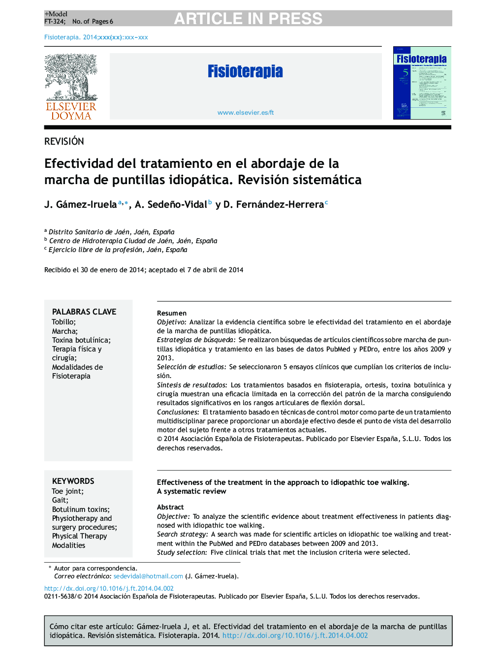 Efectividad del tratamiento en el abordaje de la marcha de puntillas idiopática. Revisión sistemática